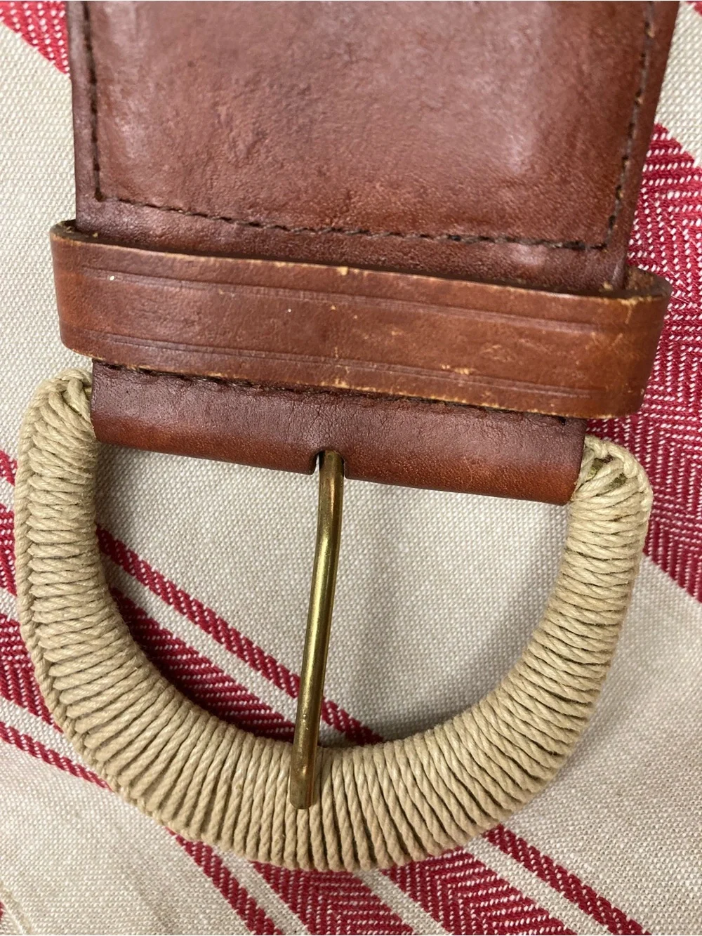 Talbots Braided Brown Leather Belt with Cream Trim